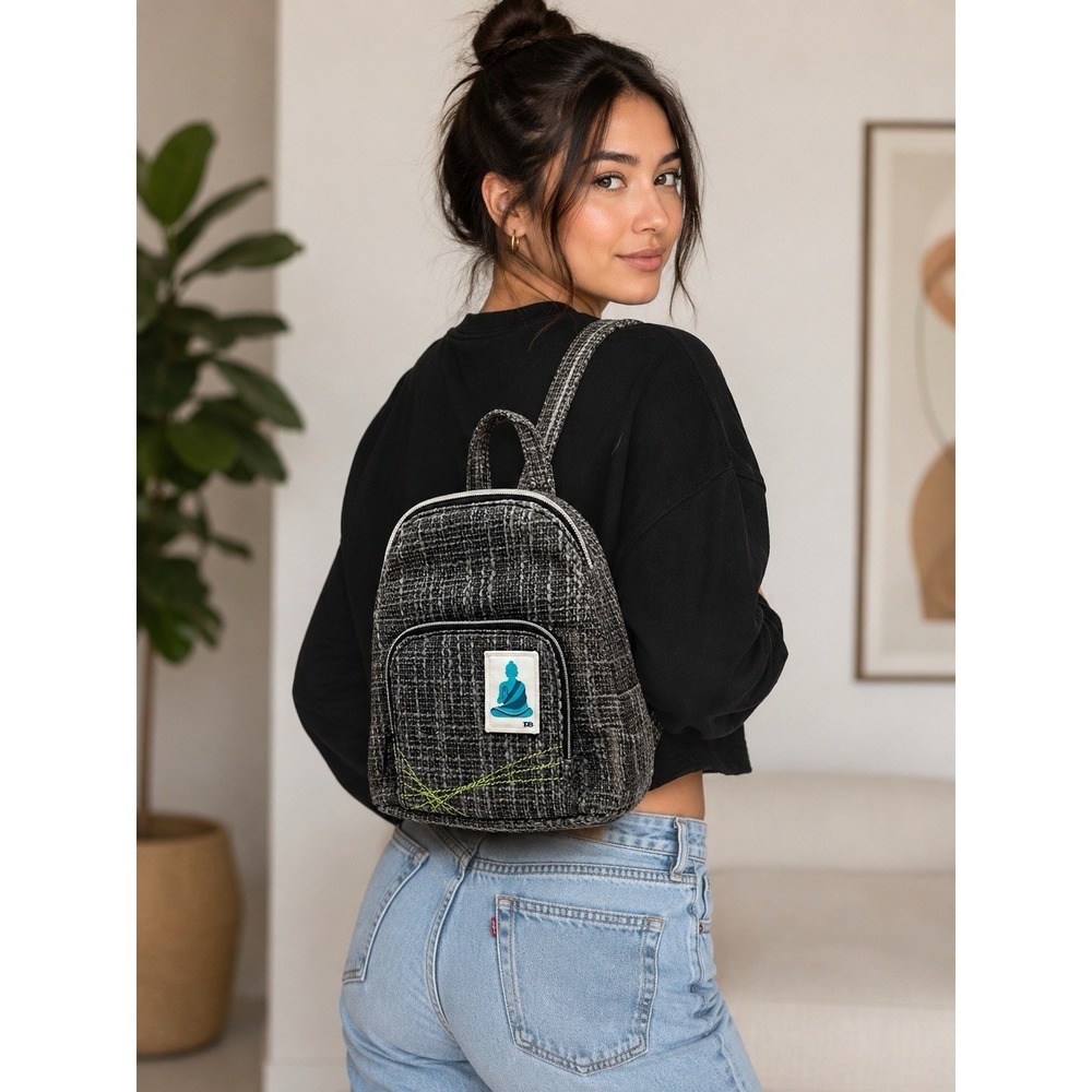 Dime Bags Mini Backpack Gray Hemp Canvas Buddha Patch Festival Travel